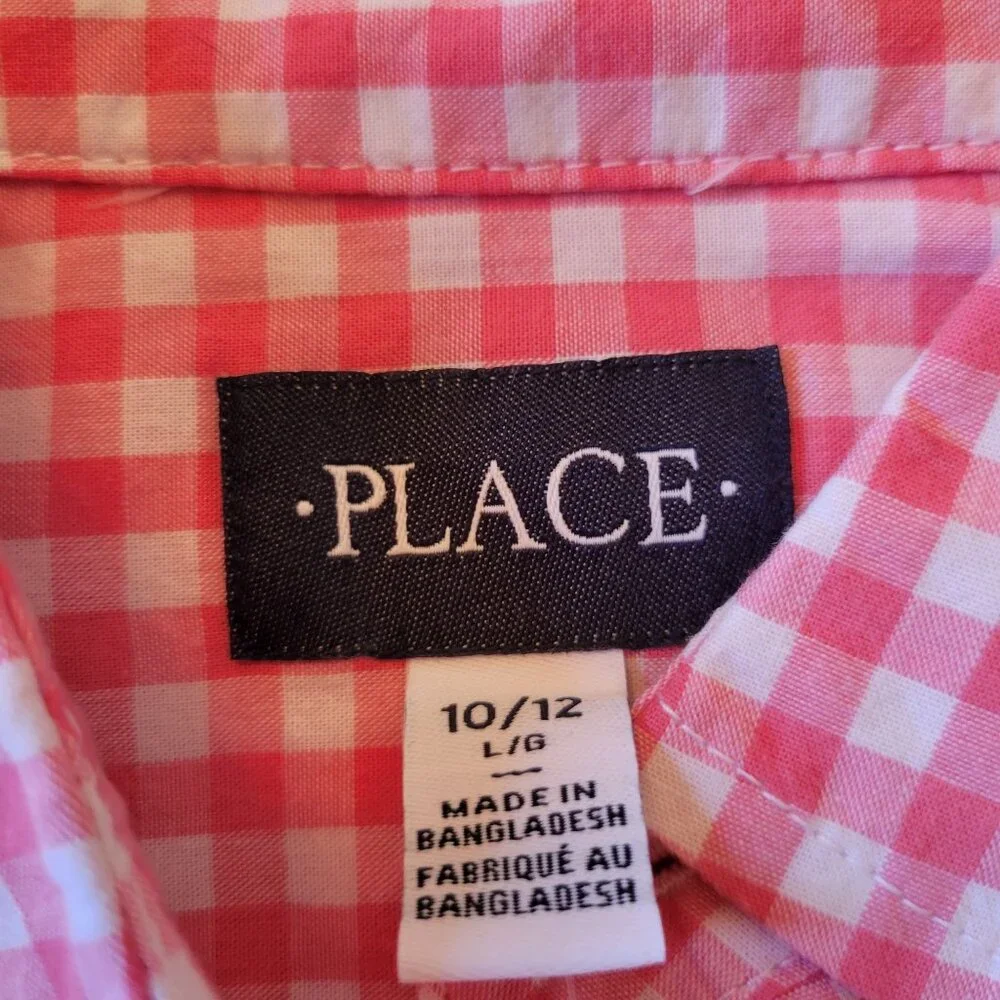 Childrens‎ Place Boys Pink Gingham Shirt White Shorts Belt Set 10 12 - Picture 4 of 10
